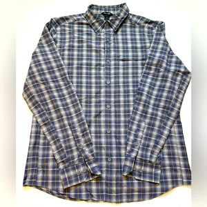 Marmot Men's Large Button Down Shirt Navy/Gray Plaid Long Sleeve Pocket GUC